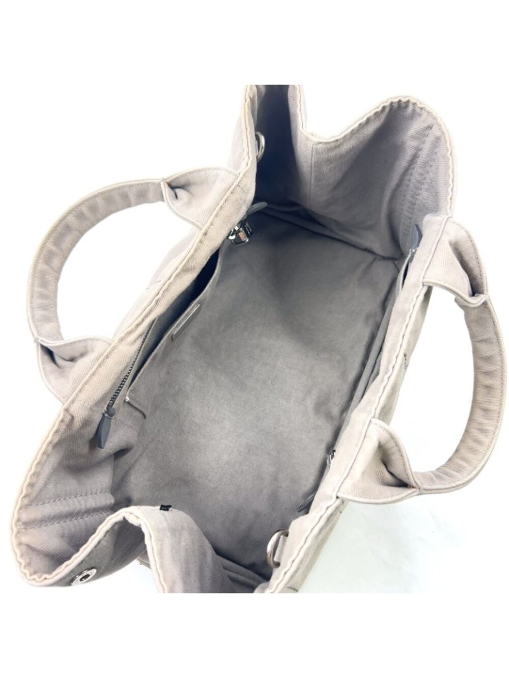 Prada Canapa Denim Canvas Light Gray Tote Silver - Picture 3 of 15